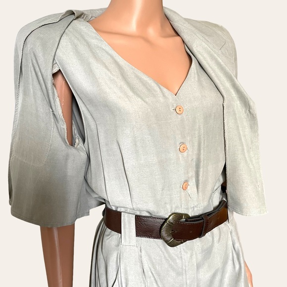 80s Vtg Safari Belted Belted Boho Romper - Picture 6 of 8